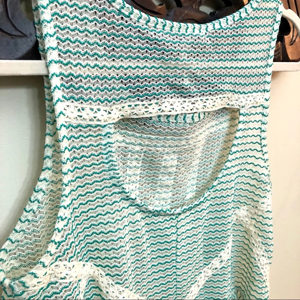 Free People Green Lace Crochet Stripe Peplum Top